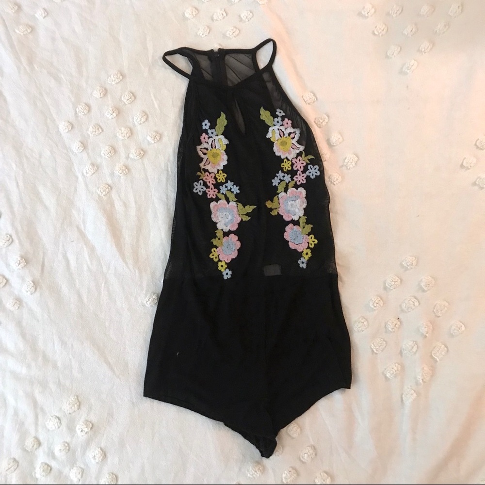 mesh top flower boob body suit